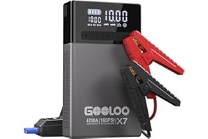 GOOLOO Booster Batterie Voiture 4250A X7 Portable Jump Starter Démarreur Voiture avec Pinces Supersafe Intelligentes (Essence 10,0L/Diesel 10,0L)+Compresseur d'air 160 PSI
