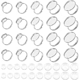 UNICRAFTALE 5 Sizes Adjustable Stainless Steel Ring Base with Cabochons (10/12/16/18/20mm) over 20 Sets Adjustable Finger Rin