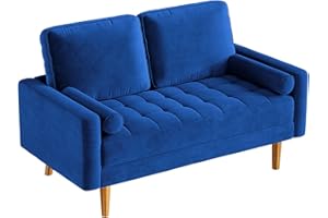 ‎VESGANTTI Vesgantti 2 Sitzer Sofa, Samt Kleines Couch mit 2 Wurfkissen, Modern 2er Gästesofa mit Armlehne, Getuftetes Loveseat Sofas für Wohnzimmer/Schlafzimmer/Büro/Wohnung, 148,5 x 78 x 85cm, Blau