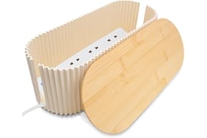 WSAMJIN Kabelbox, Kabel Organizer Aufbewahrungsbox mit Bambusdeckel,Kabelmanagement Box zum Verstecken und verbergen Sie Steckdosenleisten und Kabel,Schreibtisch-Kabelmanagement-Box für Büro, Zuhause