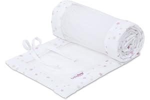 babybay Cot Bumper Mesh Pique for Boxspring XXL Model White Star Mix Sand/Berry