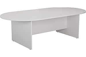 Office Hippo - Large Boardroom Table 180x100x73cm Modern White Radial D-End Table For Commercial Office Meeting Room. Sturdy Build, FSC Certified With Heat And Stain Resistant Table Top