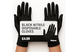 JB London] Black Nitrile Disposable Gloves | Latex Free | Powder Free | Medical Exam Gloves | Use in Surgical, Home, Cleaning, and Food Gloves | Extra Strong and Thick –Box of 100 – Black - (Medium)