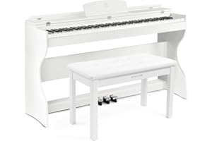 MUSTAR E-Piano 88 Tasten mit Klavierhocker, Digital Piano, Elektrisches Klavier mit Klavierständer, 3 Pedaladapter, 2 Kopfhöreranschluss, LCD-Bildschirm, USB/MIDI, Piano für Anfänger, Weiß
