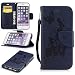 Produktbild Lonchee iPhone 6 6S (4,7 Zoll) Wallet Tasche Brieftasche Schutzhülle , geprägten Prägung Muster Design Hochwertige PU Leder Folio Tasche Case Hülle im Bookstyle mit Standfunktion Kredit Kartenfächer Abnehmbare Handschlaufe(marineblau Schmetterling Prägung)