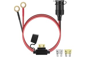 ‎THLEVEL Thlevel 12V Verlängerungskabel Zigarettenanzünder Buchse 1 Meter 14AWG Kabel mit Ringkabelschuhe 20A Sicherung Ladegerät Adapter Auto Wasserdicht für 12V-24V Batterie Strom LKW Wohnmobil