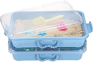 OGANAZI 2 Pack Portable Sand Trays with Lid&Handles Plastic sandboxes Sensory Bins Play Tray for Indoor Outdoor Sensory Activities, 38 * 25 * 8cm, Blue