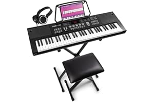 MAX KB15 - Keyboard mit Ständer, Hocker, Mikrofon und Kopfhörer, Keyboard Piano mit 61 Tasten und Display, 8h Akku, LCD Display, 70 Songs, 26 Klangarten, 8 Percussion, USB-C