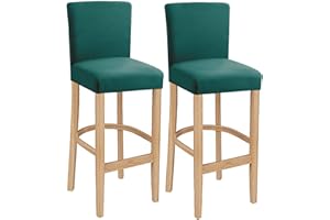 LANSHENG Fundas para taburetes de Bar, elásticas, Lavables, Extensibles y extraíbles, para Silla de Comedor giratoria Corta, Silla de Bar, Taburete (Verde Oscuro, 2 Piezas)