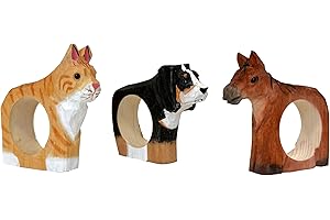 your castle Servilleteros, tallados a mano, diseño animal, gato, perro, caballo, juego de 3, hechos de madera, pintados a mano, versátiles, con base estable, 8 x 6 x 2 cm