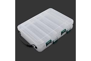 OriGlam Double Sided Fishing Lures Box, Transparent Visible Fishing Lure Bait, Squid Jig Hooks Plastic Fishing Tackle Storage Case Container (10 Grids 20x16x5cm)
