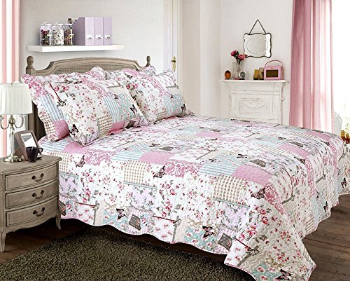 PATCHWORK BUTTERFLY STAMP FLORAL DOUBLE BEDSPREAD 90” X 100” - 229CM X 250CM