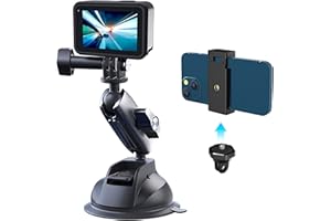 REYGEAK Supporto a ventosa per telefono cellulare in lega di alluminio - per GoPro Hero,Insta360 /DJI,rotazione a 360° per uso intensivo con supporto per telefono e filettatura da 1/4 (Stile A)