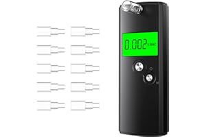 Apkezel Etilometro Portatile Certificato, Alcolometro ad alta Precisione con 10 Bocchini, Alcol Test Professionale con Display LCD Digitale, Test Alcolemico Portatile per uso Domestico e per Feste