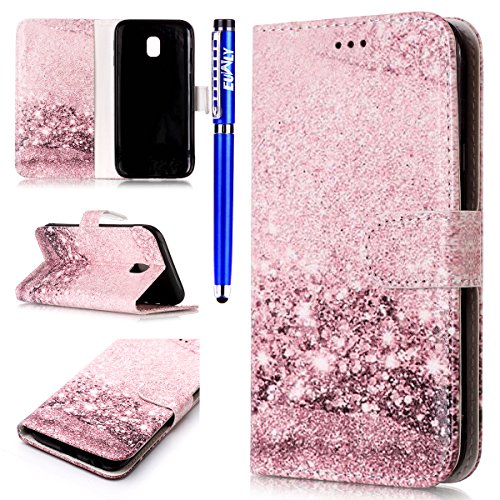 Preisvergleich Produktbild EUWLY Lederhülle für [Samsung Galaxy J5 2017 European Edition], Ledertasche Handytasche Lederhülle Tasche Wallet Hülle im Bookstyle Handyhülle für Samsung Galaxy J5 2017 - Vintage Marmor Stein Marble Malerei PU Leder Flip Tasche Wallet Case Klapp Schutz Handy Hülle Brieftasche Ledertasche Schutzhülle Etui Schale Magnetverschluss Hülle Handyhülle Kartenfächer Standfunktion für Samsung Galaxy J5 2017 + Blau Eingabestift-Marmor Muster Rose Gold