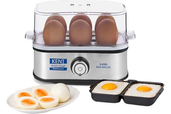 KENT Super Egg Boiler | 3 Boiling Modes | Stainless Steel Body and Heating Plate | 6 Eggs at a Time | Automatic Turn-Off | Si