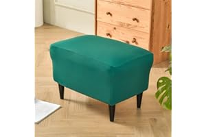 Highdi Funda Otomana Rectangular Elástico Spandex Color Sólido Funda para Reposapiés Sofá con Parte Inferior Elástica, Protector de Puff Funda para Taburete Antideslizante (Verde Oscuro)