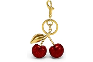 FASTFAIRY Glitter Cherry Bag Charm with Key Ring and Clip – Sparkling Resin & Metal Accessory for Purses and Bags