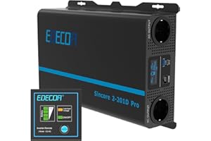 EDECOA Inversor 12v 220v Onda Pura 2000w con Mando a Distancia, LCD, USB Type-C, Ventiladores silenciosos, Compatible con baterías Gel, Agm, Litio para caravanas, Barco, Coche, Paneles solares