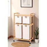 Bamboo 4 Compartment Dirty Basket Laundry Basket Bathroom Organizer with Shelf DB-0018