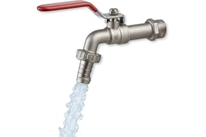 TECHZOCO Grifo de Jardín Universal, Griferia de Exterior, Grifo de riego, acabado de níquel Resistente al Óxido y heladas, Válvula de Salida Bola, Entrada 1/2" y Salida 3/4"