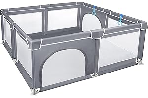 NAIZY Parc pour bébé XXL Barrière de Sécurité Portail Parc 150x180cm avec mesh respirantet base antidérapante pour les enfants à l'intérieuret extérieur gris - 150x180cm