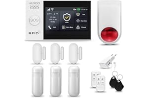 HUXGO® HXA007 Alarmanlage Haus WiFi + GSM mit Funk Sirene | Alarmanlage Wohnung mit App. TUYA | Alarm System mit 3X Bewegungsmelder, 3X Tür- Fenstersensor| Wohnmobil Alarmanlage