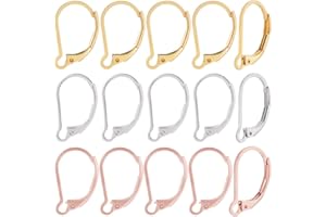 Beebeecraft 1 Scatola 60 Pezzi Ganci per Orecchini Francesi A Levetta Oro 24K Oro Rosa e Argento Sterling Placcato in Acciaio Inossidabile Ipoallergenico Filo per Orecchie Pendenti 16.5x10mm per