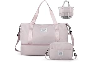 WEPLAN Travel Duffel Bag for Women Weekend Bag with Toiletry Bag & Shoes Compartment Waterproof Sports Holdall Bags Overnight Bag Hospital Bag Gym Bag Womens Hand Luggage Duffel Bag,Purple Pink