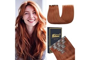 HotLulana Extensiones de Pelo Natural Clip 7pcs 35cm Marrón Rojizo Invisible 14 Inch 80g Remy Hair Extensions 33#