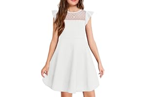 Arshiner Vestido para niñas de Verano con Mangas con Volantes de Malla en Forma de A, Vestidos de Fiesta Casuales con Bolsillos de 6 a 13 años