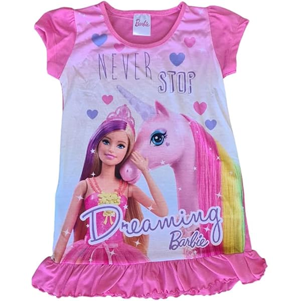 Nuisette Barbie Fille 7-8 Ans - Rose, Chemise De Nuit Douce Et Confortable