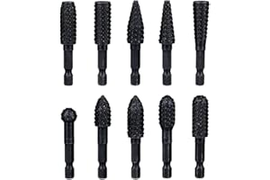 Treki 10 Stück Stubby Holzraspel Raspel Set mit 6,35mm Hex Schaft Fräser Holzraspel für Bohrmaschine, Profilraspel für Holz Fräsaufsatz Holzfräser für Bohrmaschine zum Schnitzen Gravieren