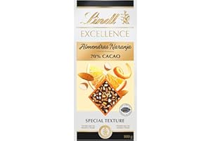 Lindt Chocolate EXCELLENCE PASSION NARANJA ALMENDRA chocolate negro con naranja y almendra, tableta de chocolate puro, chocolate negro al 70%, aromático, extrafino