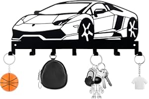 Lvjkes Colgador llaves pared, Colgador llaves, Llavero de pared multifuncional negro, Porta llaves de pared metalico, Con 7 ganchos para llaves, Apto para dormitorios, entradas, garajes (Coche)