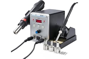 Victool Stazione di saldatura, 2 in 1, stazione di saldatura ad aria calda, set 8586 con 3 ugelli d'aria, temperatura regolabile 200-480°C, display digitale, professionale per lavori elettrici