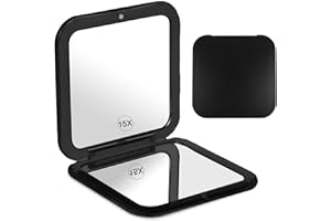 WY LIGHTING LEVEL Kompaktowe lusterko powiększające, 15-krotne lusterko do makijażu, do podróży, składane, kieszonkowe, małe, dwustronne, kwadratowe, lusterko, ręczne lusterko kosmetyczne do torebki,