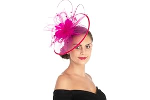 HAOJING Sinamay Flower Feather Headband Fascinator Wedding Headwear Ladies Race Royal Ascot Pillbox Wedding Cocktail Tea Party Derby Hat for Women