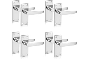 XFORT® Lever Latch Flat Polished Chrome Door Handles, Elegant Door Handle Set for Wooden Doors, Classic Victorian Straight Design, Ideal for All Types of Internal Doors [4 Pair].