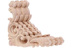 Yushu - Massivholz-Aufkleber, Schrankschnitzerei, 4 Stück/Set, Holz geschnitzte Eck-Applikation, unlackierter Rahmen, Schrank-Aufkleber, für Heim-Möbel, Dekoration, Basteln, 8 x 8 cm.