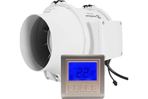 Hon&Guan extracteur d'air 125mm Ventilateur d'extraction avec Minuteur et Contrôleur Intelligent ventilateur silencieux de conduit pour bain, évents, serres, tentes,hydroponie