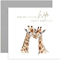thumbnail image 2 of Giraffe Couple Birthday Card For Wife - Romantic Animal Design Blank Inside Card From Husband 2 of 11
