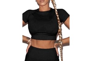 RIOJOY Vital Seamless Crop Top for Women Dotted Slim Fit Short Sleeve Sports Gym Tee Shirts
