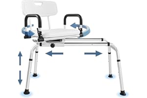 EOSPRIM Sgabello per doccia anziani，Sedia per doccia anziani，Sedia doccia disabili，Sedile per doccia，Seggiolino doccia anziani，Sedia con braccioli per anziani，sgabello vasca da bagno anziani (Bianco, L)