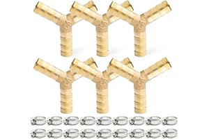 Bwintech Lot de 6 raccords cannelés pour tuyau, connecteur cannelé en laiton à 3 voies en forme de Y de 6 mm avec 18 pinces
