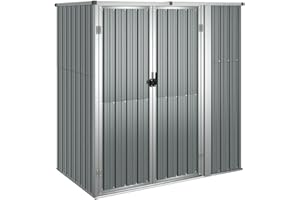 Hommdiy Gerätehaus ohne Boden Doppeltür Schrägdach Geräteschuppen Schuppen Gartenhaus Gartenschuppen Verzinkter Stahl 161x89x161 Grau