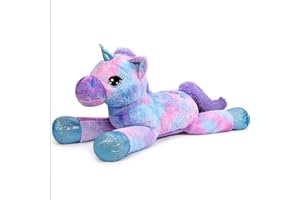 SNOWOLF Pluszowa zabawka, jednorożec, duża, pluszowa zabawka, duży koń, pluszowy, wielokolorowy, jednorożec, prezent dla dzieci, dziewcząt, chłopców, na Walentynki, Boże Narodzenie (niebieski, 60 cm)