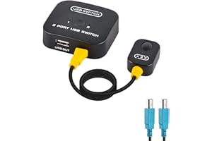DGODRT USB Switch 2 in 1 Out, 2 Port USB Umschalter für 2 PC Share 1 USB Gerät Tastatur Maus Drucker, mit Fernbedienung und 2 USB Kabeln