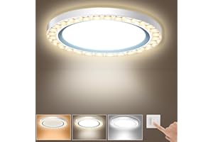 Ouyulong Plafon Led Techo Regulable 24W(No necesita mando a distancia), Ø23cm Redondo Lámpara 3000K/5000K/6500K,2300LM,CRI superior a 80,Para Salon Dormitorio Pasillo Balcón Baño Cocina