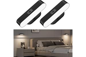 ‎HENSAM Hensam Akku Wandleuchte Innen, Kabellose LED-Wandleuchte für Schlafzimmer, Wandlampe USB Aufladbar für Bilder, 5 Modi Dimmbare Wandlampen für Wohnzimmer, Schwarz, 2 Stücke